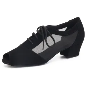 Women Ballroom Dancing Shoes Ladies Tango Latin Practice Dance Shoe Suede Sole Lace-up Peep-toe Black