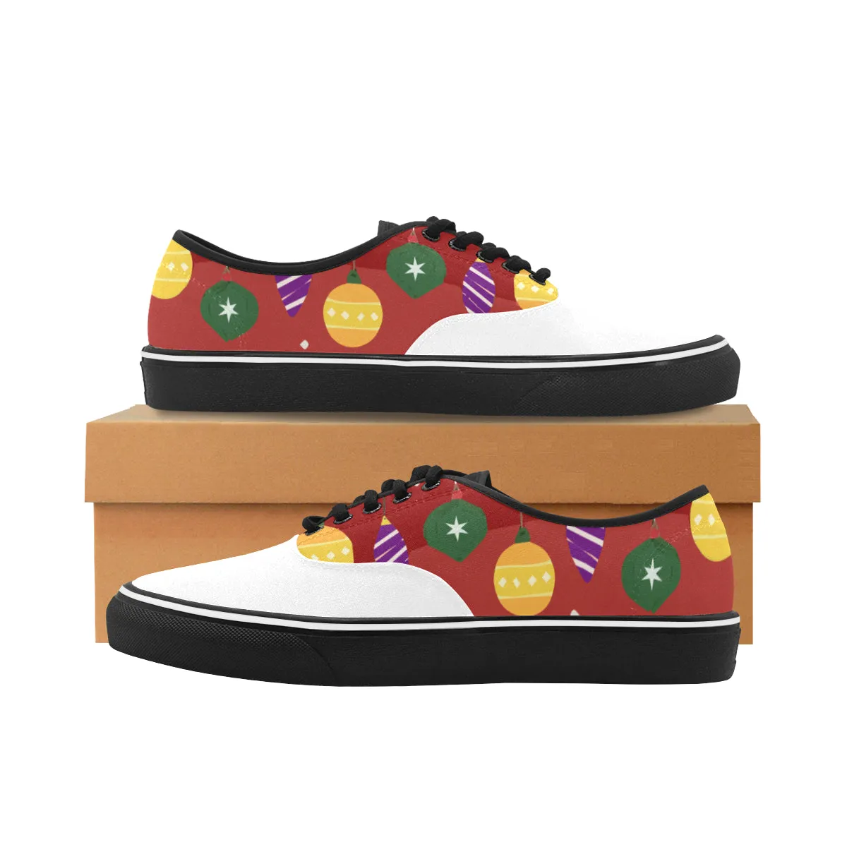 Women's Christmas Lights Print Canvas Low Top Shoes (White)