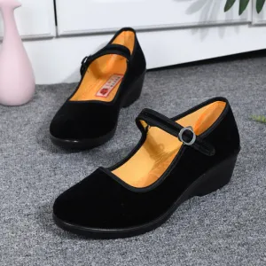 Women's Cloth Black Generation With Flat Round Toe Hotel Canvas Shoes