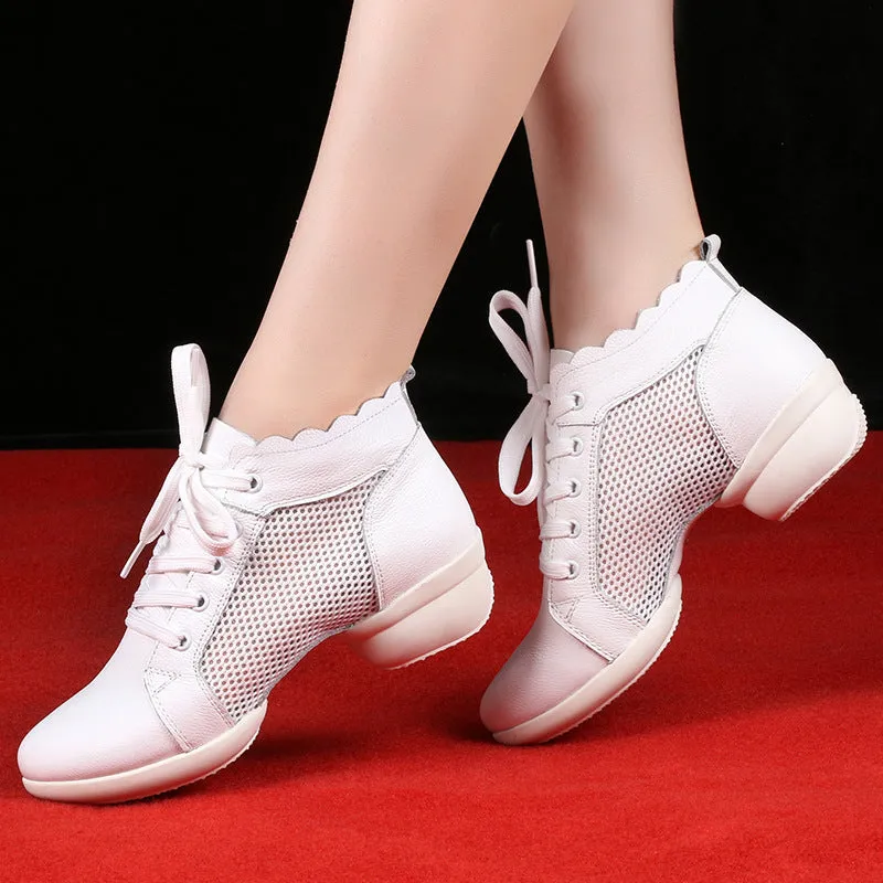 Women's Mesh Lace-up 4cm Heel Dance Sneakers Practice Dance Shoes Jazz Dance