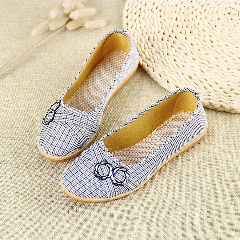 Women's Plastic Soles Plaid Round Toe Women's Shoes