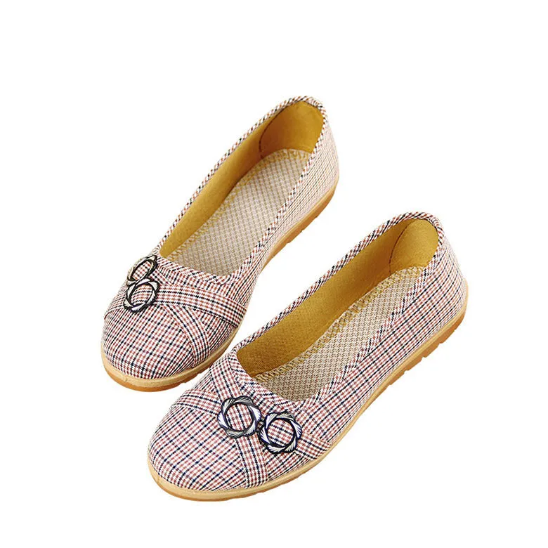 Women's Plastic Soles Plaid Round Toe Women's Shoes