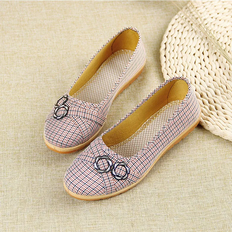 Women's Plastic Soles Plaid Round Toe Women's Shoes